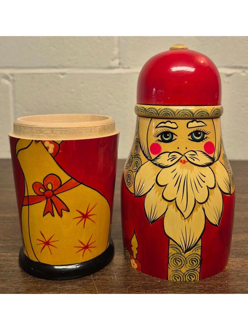Vintage Russian Santa Claus Wooden Bottle Doll